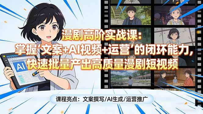 漫剧高阶实战课：玩转“文案+AI视频+运营”，轻松批量做出爆款漫剧短视频-安索博客网