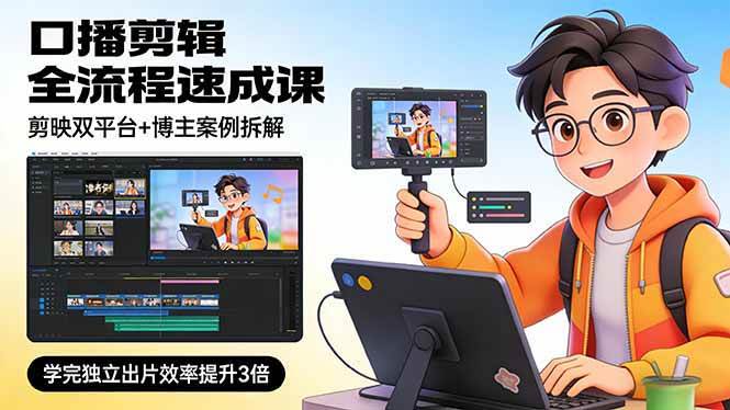 （17420期）口播剪辑速成课，剪映电脑手机都能用，博主案例拆解，学完出片效率翻3倍-安索博客网