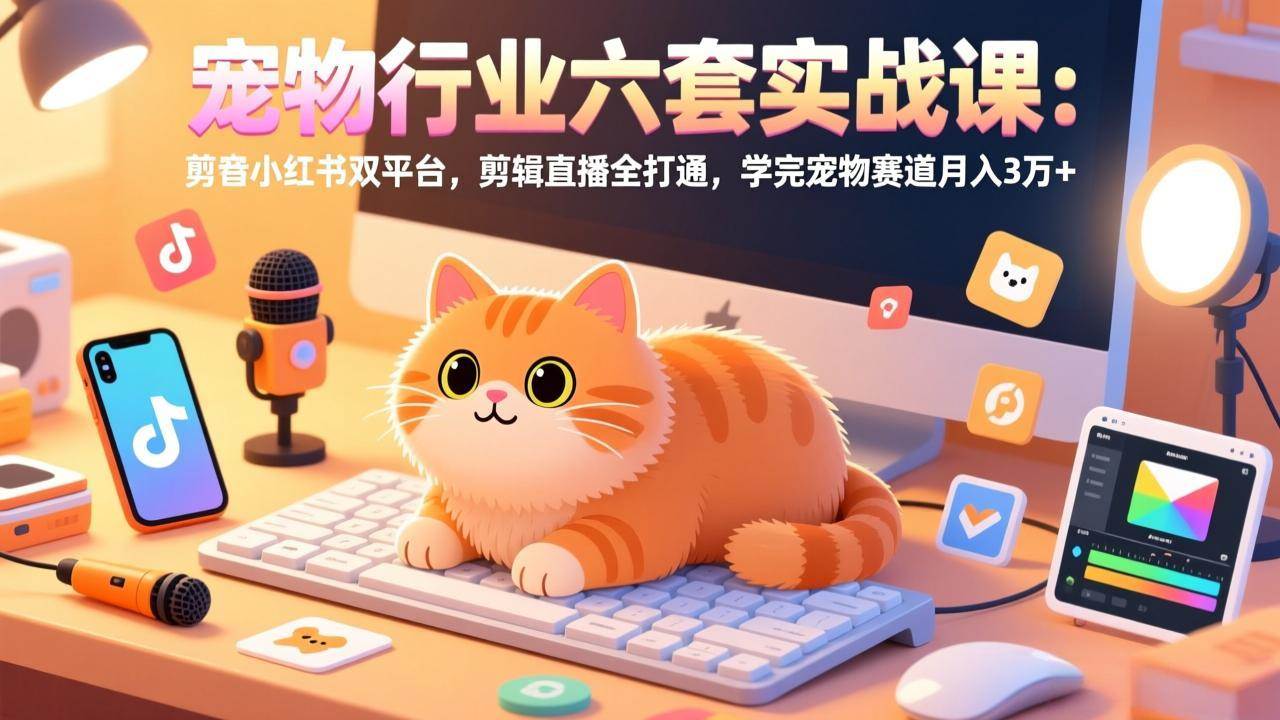 宠物行业六套实战课：抖音小红书双平台，剪辑直播全搞定，学完月入3万+不是梦-安索博客网