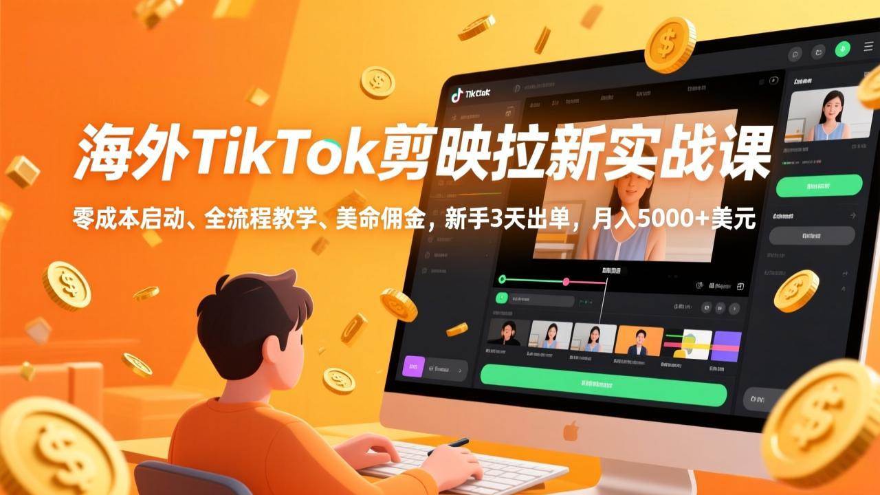 海外TikTok剪映拉新实战课，零成本上车，手把手教你赚美金，新手3天见单，月入5000+美元-安索博客网