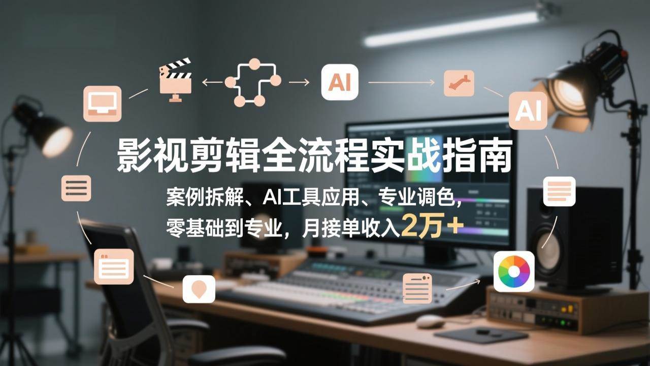 （17338期）影视剪辑全流程实战指南：拆解案例、用AI、学调色，零基础变身月入2万+的专业剪辑师-安索博客网