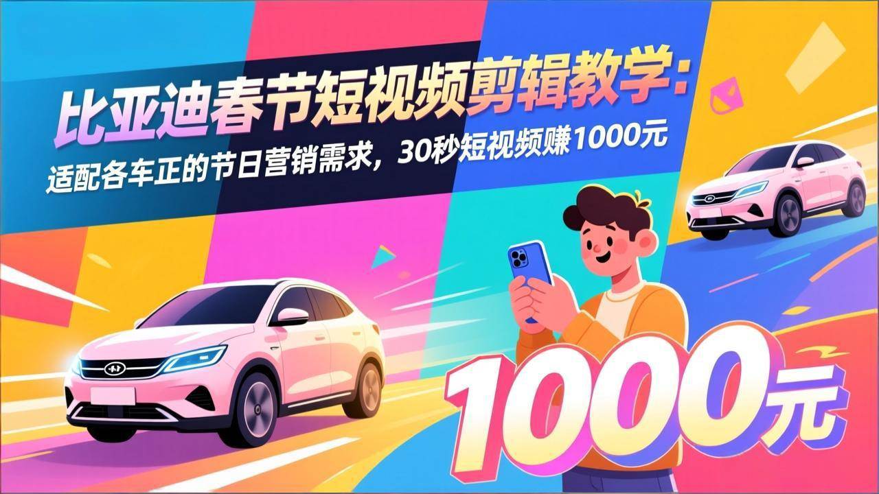 比亚迪春节短视频剪辑教学：30秒视频赚1000块，所有车企都能用-安索博客网