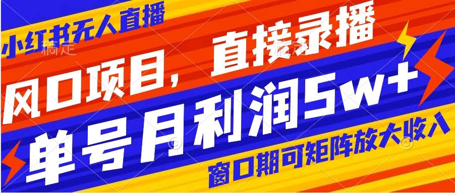 风口项目！小红书无人直播带货，直接录播还能矩阵操作，月入5w+-安索博客网