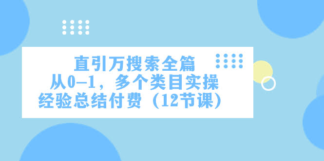 直引万·搜索全攻略，从零开始学！多个类目实战经验总结，12节课干货满满-安索博客网