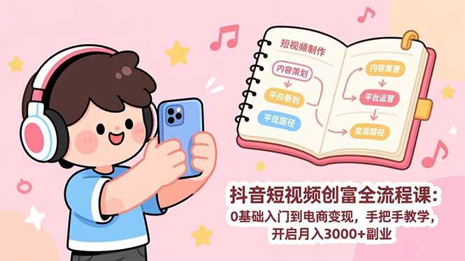 抖音短视频赚钱全流程课：从零开始到电商带货，手把手带你搞副业，月入3000+不是梦-安索博客网