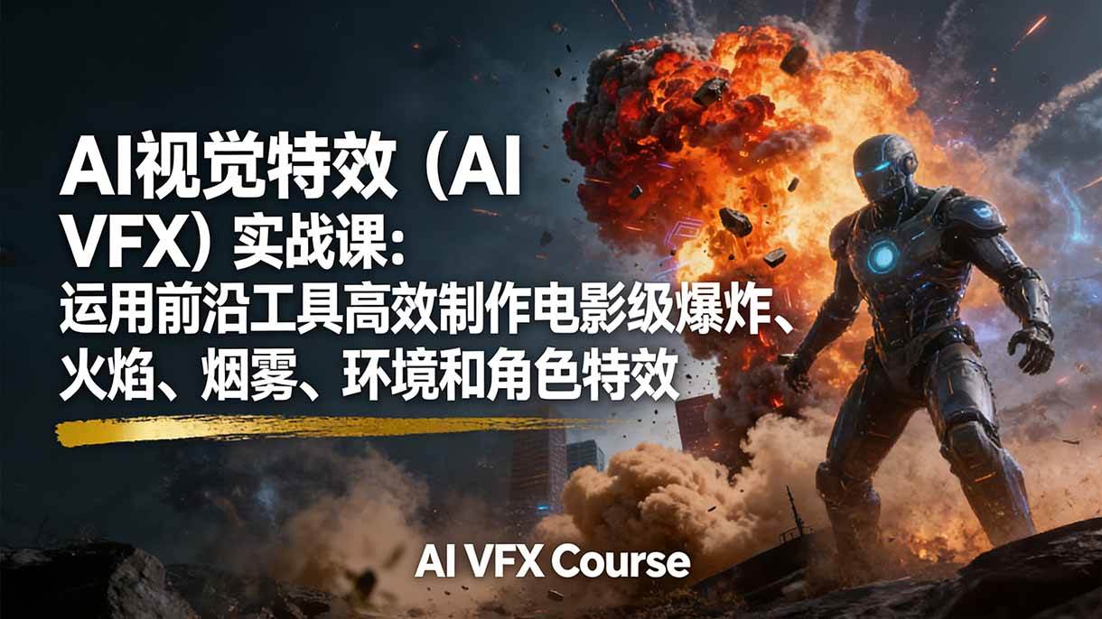 AI视觉特效实战课：用前沿工具搞定电影级爆炸、火焰、烟雾和角色特效-安索博客网
