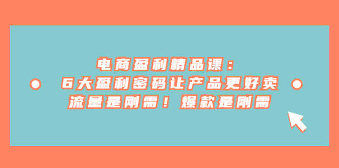 （6954期）电商 盈利精品课：6大盈利 密码让产品更好卖，流量是刚需！爆款是刚需-安索博客网
