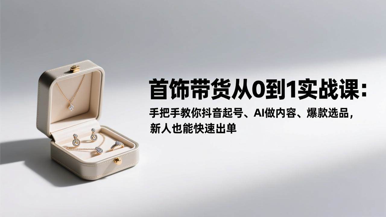 首饰带货从零到一实战课：手把手带你玩转抖音起号、AI做内容、爆款选品，新手也能快速出单-安索博客网