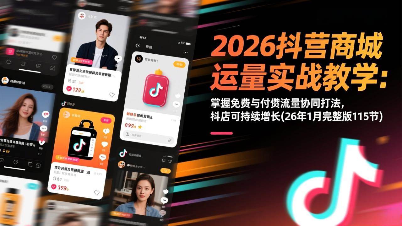 2026抖音商城运营实战教程：免费流量和付费流量怎么配合，让抖店持续赚钱（26年1月完整版115节）-安索博客网