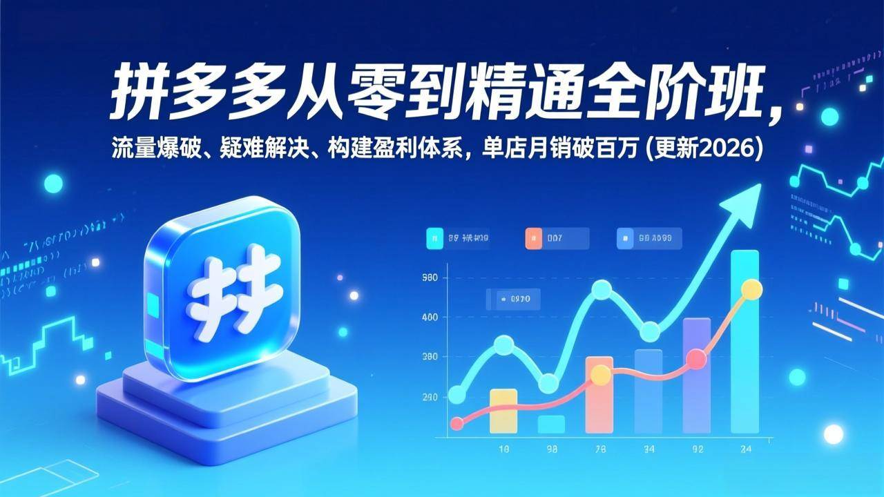 拼多多从零到精通全阶班：流量爆了、问题解决了、店铺赚钱了，单店月销百万不是梦（2026更新）-安索博客网