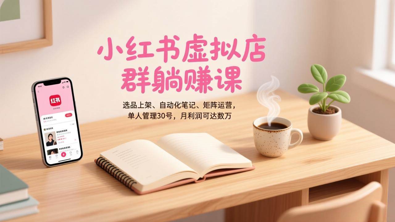 小红书虚拟店群躺赚课，选品上架、自动化笔记、矩阵运营，单人管30个号，月利润能到数万-安索博客网