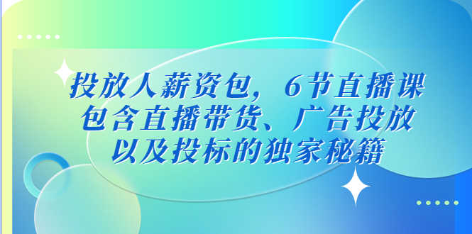 （5025期）投放人薪资包，6节直播课，包含直播带货、广告投放、以及投标的独家秘籍-安索博客网