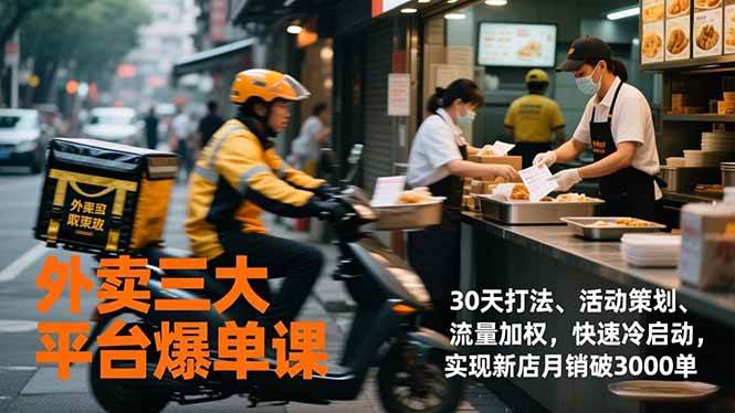 外卖三大平台爆单课，30天打法、活动策划、流量加权，快速冷启动，新店月销破3000单-安索博客网