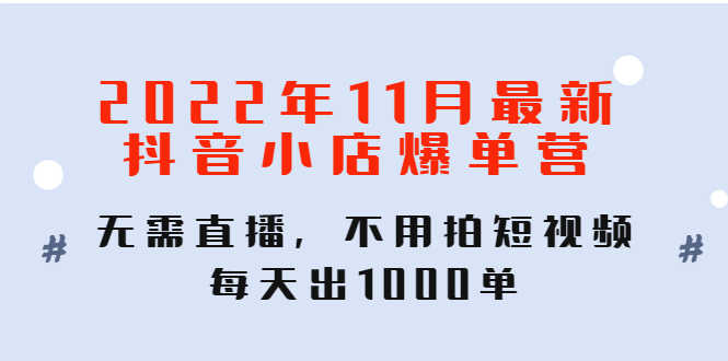 （4356期）2022年11月最新抖音小店爆单训练营：无需直播，不用拍短视频，每天出1000单-安索博客网