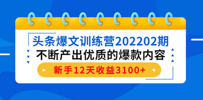 （4167期）头条爆文训练营202202期，不断产出优质的爆款内容，新手12天收益3100+-安索博客网