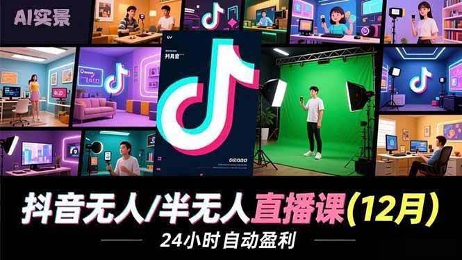 抖音无人/半无人直播课（12月版），AI实景、数字人、绿幕各种玩法，24小时自动赚钱-安索博客网