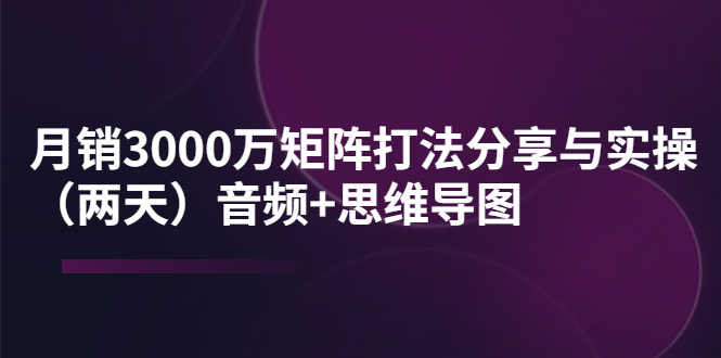 （3748期）某线下培训：月销3000万矩阵打法分享与实操（两天）音频+思维导图-安索博客网