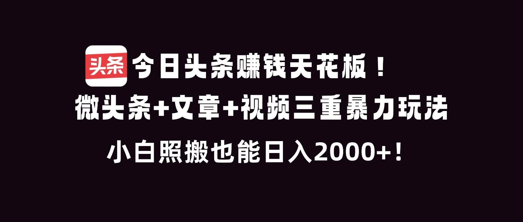 今日头条搞钱新路子！微头条+文章+视频三管齐下，小白照着做也能日赚2000+-安索博客网