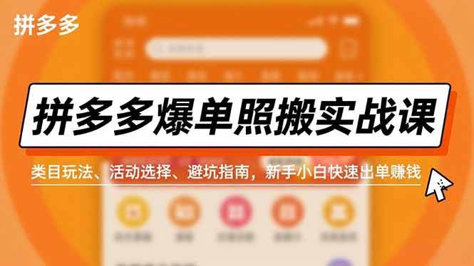 拼多多爆单实战课：照搬就能出单！类目玩法、活动选择、避坑指南，手把手带新手小白快速赚钱-安索博客网