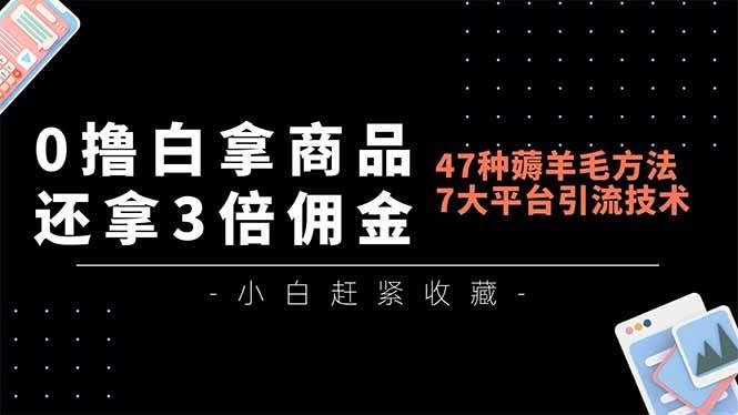 （16780期）不花一分钱，白拿商品还能赚3倍佣金！47种薅羊毛方法，7大平台引流全攻略，轻松月入过万-安索博客网