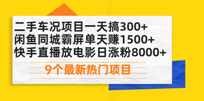 （2075期）二手车况项目一天搞300+闲鱼同城霸屏单天赚1500+快手直播放电影日涨粉8000+-安索博客网