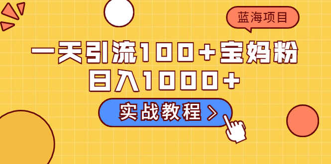 （2036期）一天引流100+宝妈粉，日入1000+马上持续变现 蓝海项目（实战教程）-安索博客网