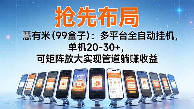 【抢先布局】慧有米（99盒子）：多平台全自动挂机，单机20-30+，可矩阵放大实现管道躺赚收益-安索博客网