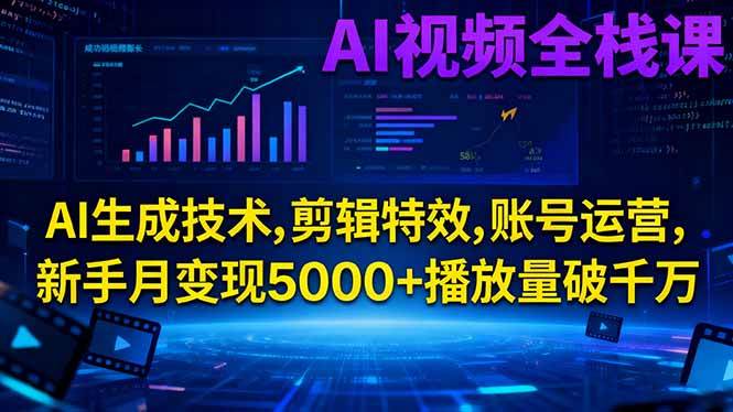 （16603期）AI视频全栈课：玩转AI生成、剪辑特效和账号运营，小白也能月入5000+，播放量破千万-安索博客网