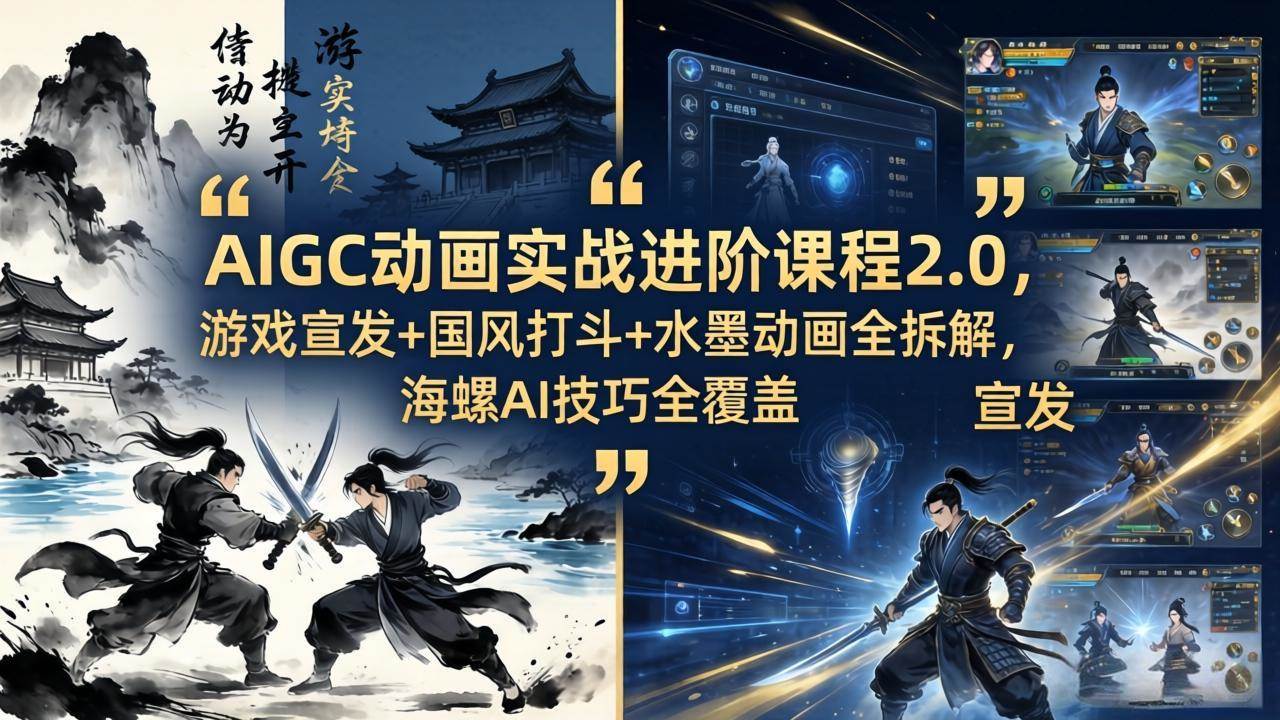 AIGC动画实战进阶课2.0，游戏宣发+国风打斗+水墨动画全拆解，海螺AI技巧一次讲透-安索博客网