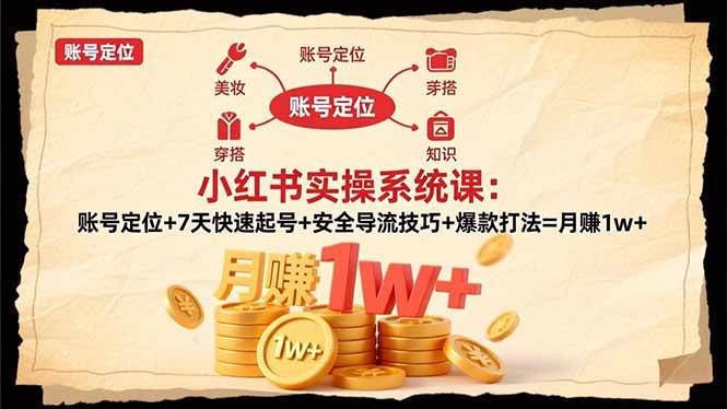 小红书实操课：账号定位、7天速成、安全导流、爆款打法，月入1万+！-安索博客网