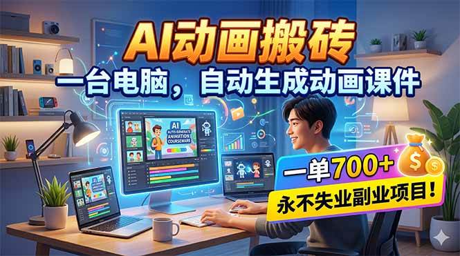 （18239期）AI动画搬砖，一台电脑，自动生成动画课件，一单800+  永不失业副业项目！-安索博客网