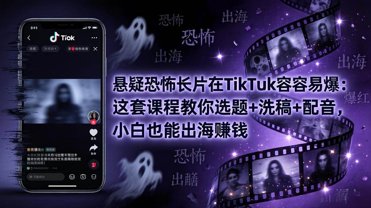 悬疑恐怖长片在TikTok上特容易爆！这套课程手把手教你选题、洗稿、配音，小白也能靠出海赚钱-安索博客网