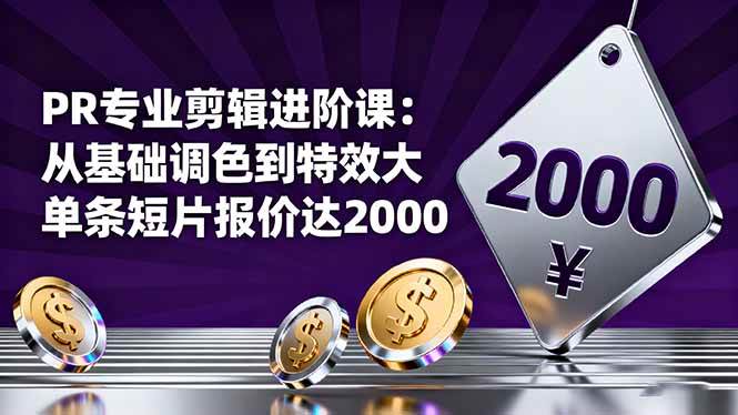 (16381期) PR进阶剪辑课：调色入门到特效大片，一条短片能赚2000块-安索博客网