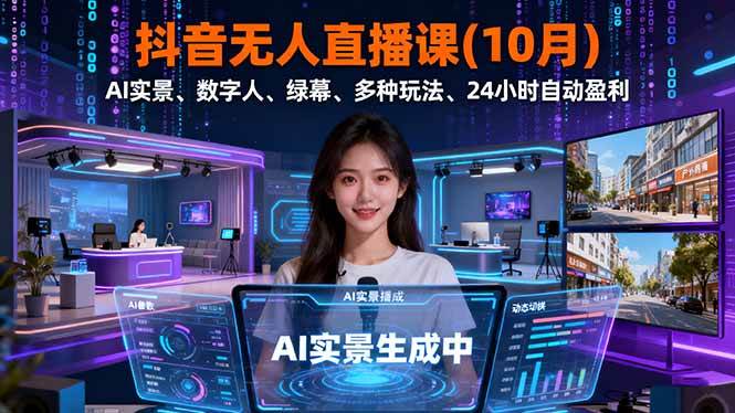 抖音无人直播课（10月版）：AI实景、数字人、绿幕，各种玩法让你24小时自动赚钱-安索博客网