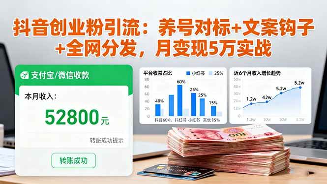 抖音创业粉引流变现实战训练营，手把手带你月入5万-安索博客网