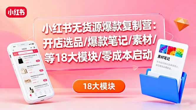 （16289期）小红书无货源爆款复制营：开店选品/爆款笔记/素材等18大模块/零成本启动-安索博客网