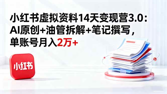 小红书虚拟资料14天变现营3.0：AI生成+油管拆解+写笔记，一个账号月入2万+-安索博客网
