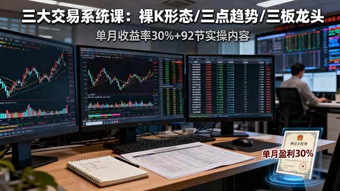 （16269期）三大交易系统课：裸K形态/三点趋势/三板体系，月赚30%+92节实操干货-安索博客网