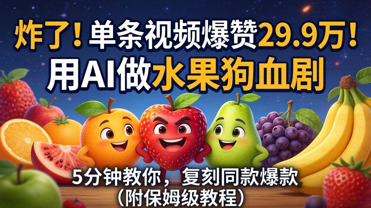 我的天！一条视频狂揽 29.9 万赞！用 AI 搞水果狗血剧，5 分钟手把手教你，复刻爆款超简单（附超详细教程）-安索博客网