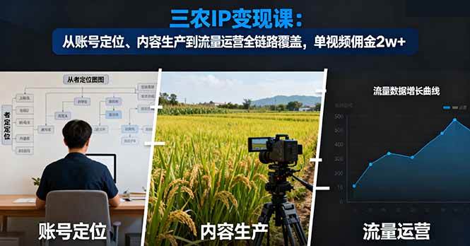 （16229期）教你三农IP怎么赚钱：从账号定位、内容拍到流量运营全搞定，一条视频赚2万+-安索博客网