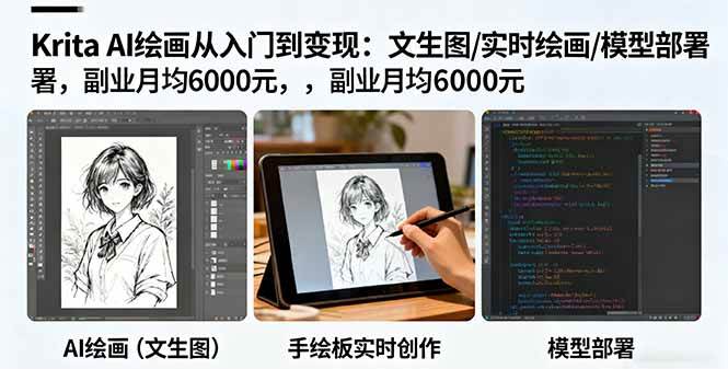 （16222期）Krita AI绘画从入门到变现：文生图/实时绘画/模型部署，副业月均6000元-安索博客网