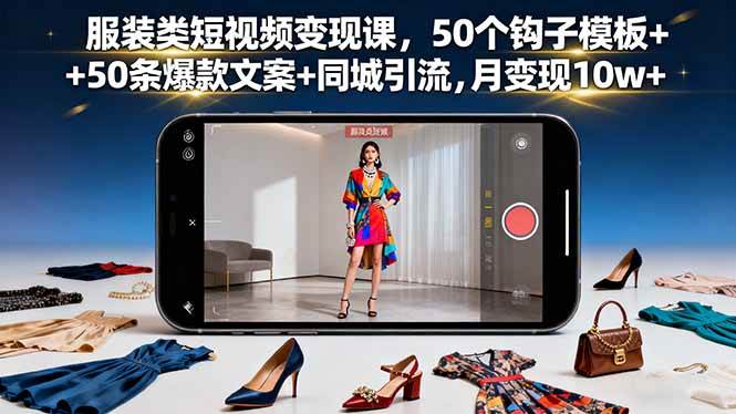 服装人短视频变现课：50个钩子模板+50条爆款文案+同城引流，月入10w+-安索博客网