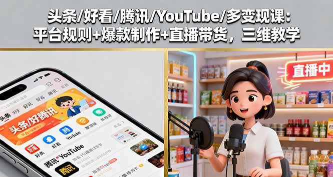 头条/好看/腾讯/YouTube多平台变现课：手把手教你学会平台规则、爆款制作和直播带货-安索博客网