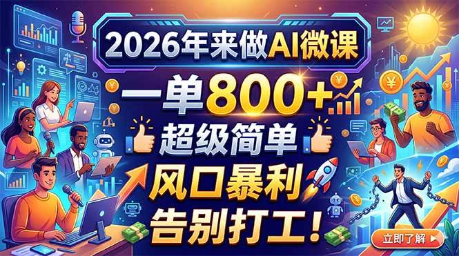 2026年搞AI微课，一单能赚800+，简单到爆，风口上的暴利项目，再也不用打工了！-安索博客网