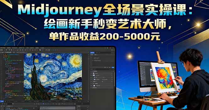 Midjourney全场景实操课：零基础也能变艺术大神，一张作品卖200到5000块-安索博客网