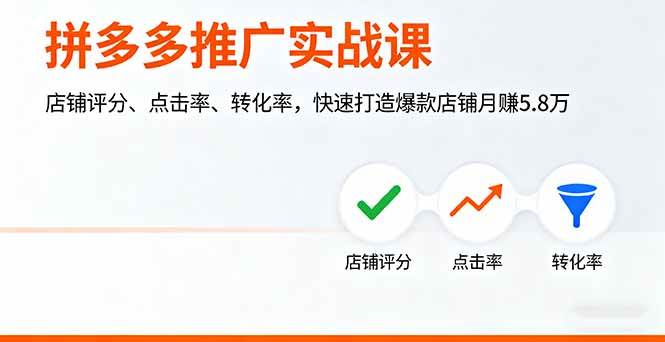 拼多多推广实操课，手把手教你搞定店铺评分、点击率和转化率，轻松打造爆款店，月入5.8万-安索博客网