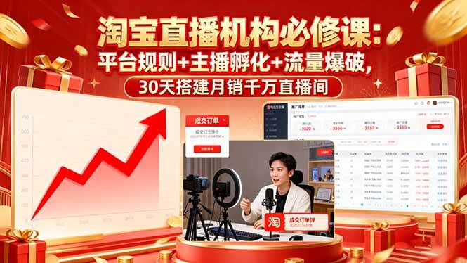 16087期 淘宝直播机构必修课：平台规则/主播孵化/流量爆破，30天搞定月销千万直播间-安索博客网