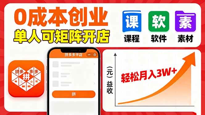 拼多多虚拟电商，零成本起步，一个人就能开好几个店，轻松月入3W+-安索博客网