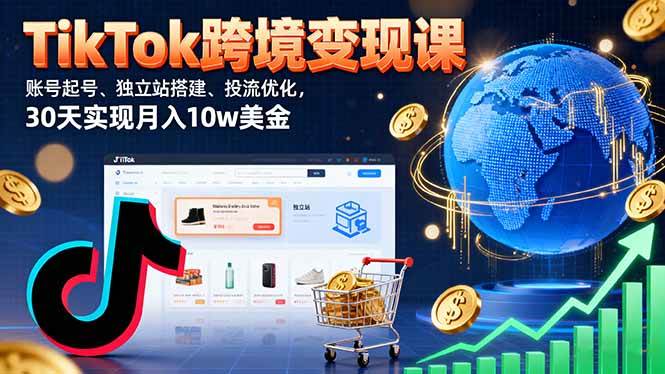 TikTok跨境变现实战课：30天教你账号起号、搭建独立站、优化投流，月入10万美金-安索博客网