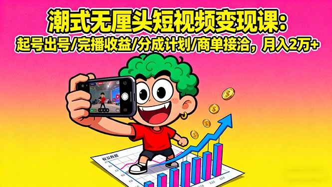潮式无厘头短视频赚钱课：零基础起号、完播收益、接商单，月入2万+不是梦-安索博客网
